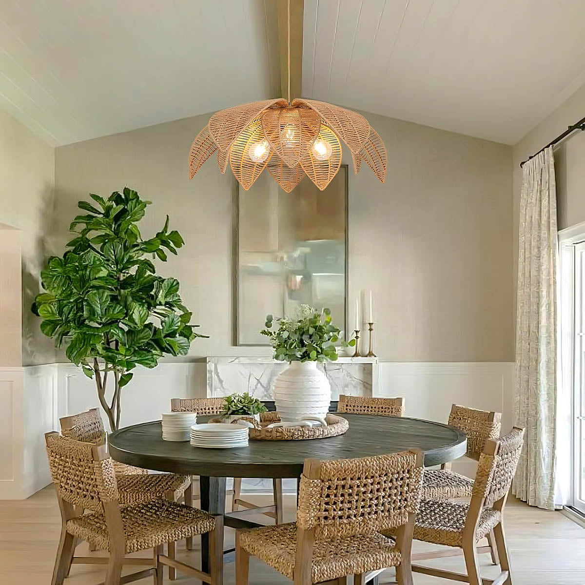 Laurelwood Vessel Rattan Petal Pendant Light — gallery image 2