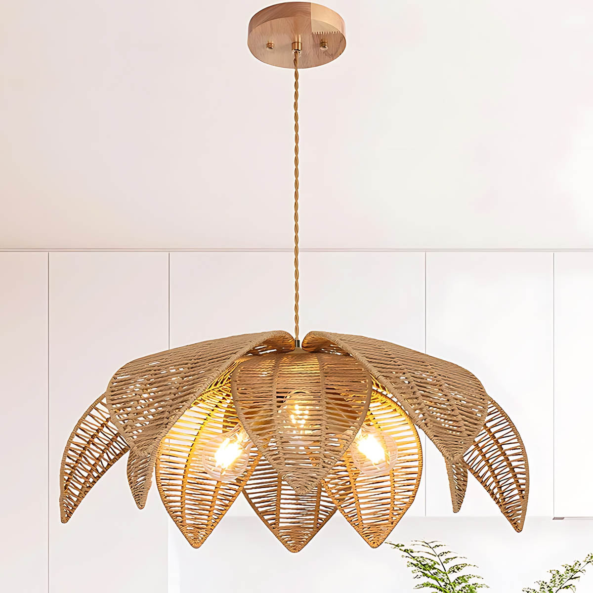 Laurelwood Vessel Rattan Petal Pendant Light — gallery image 10