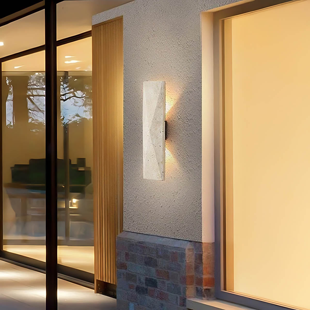 Blackthorn Vessel Travertine Hourglass Outdoor Wall Light — gallery image 2