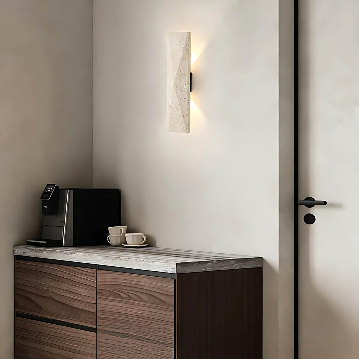Blackthorn Vessel Travertine Hourglass Outdoor Wall Light — gallery image 8