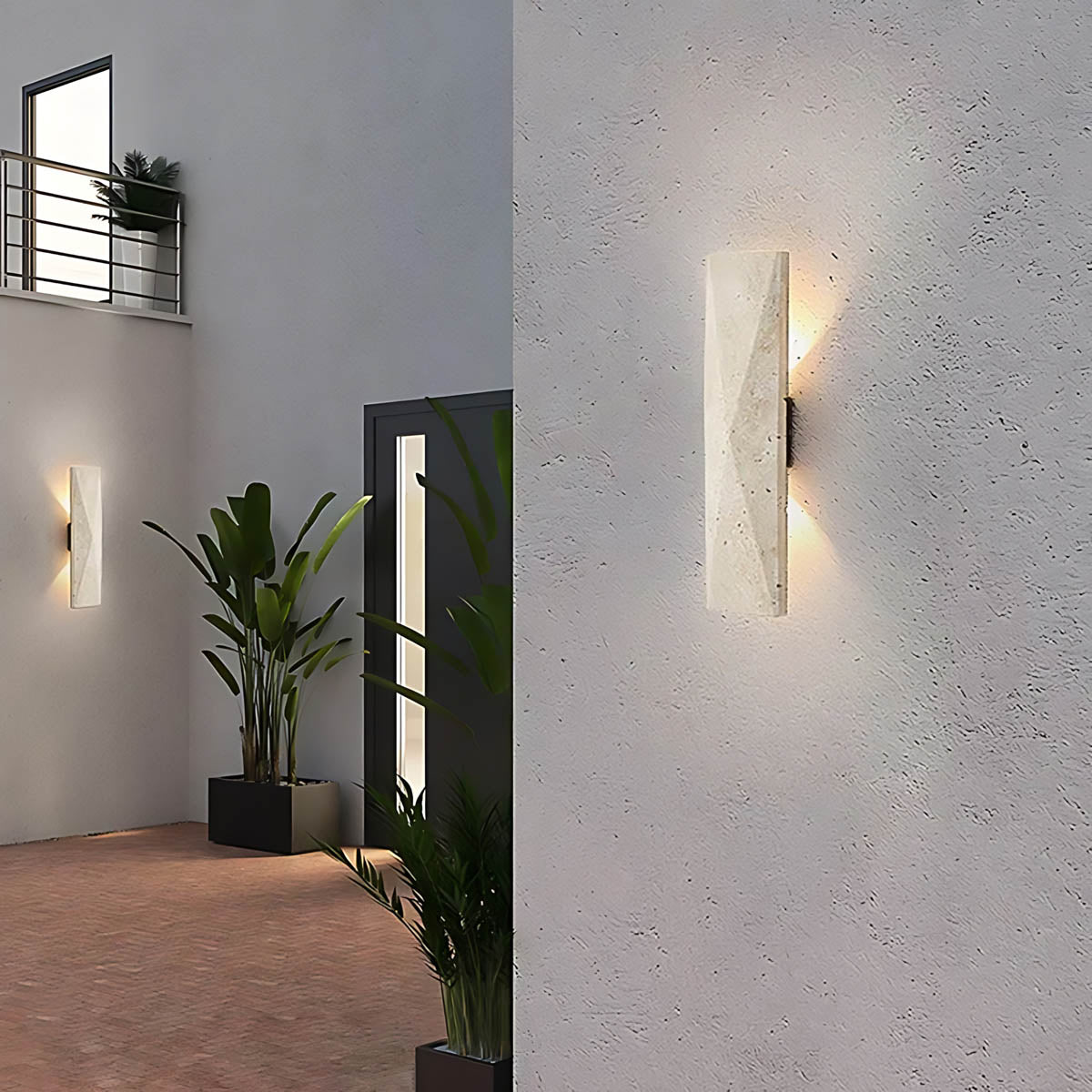 Blackthorn Vessel Travertine Hourglass Outdoor Wall Light — gallery image 7