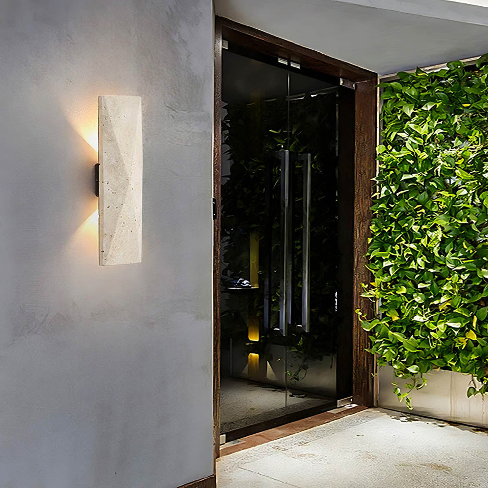 Blackthorn Vessel Travertine Hourglass Outdoor Wall Light — gallery image 4