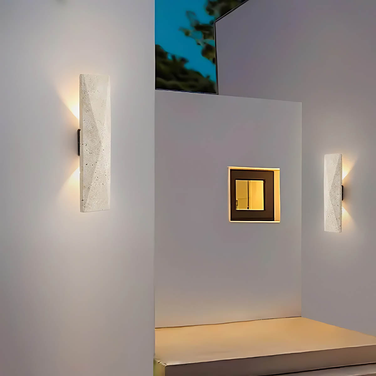 Blackthorn Vessel Travertine Hourglass Outdoor Wall Light — gallery image 5