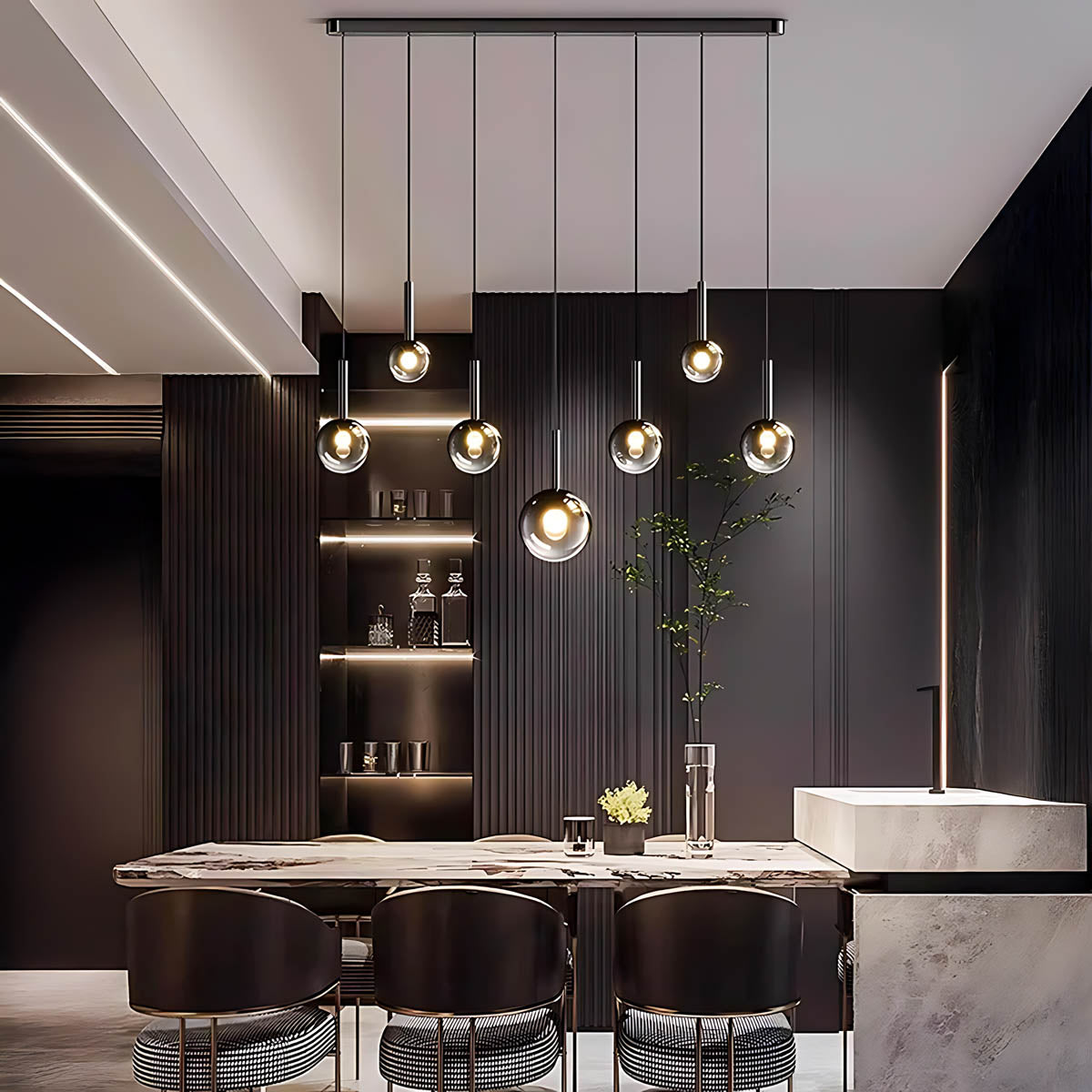 Reed Span Glass Linear Chandelier — gallery image 3