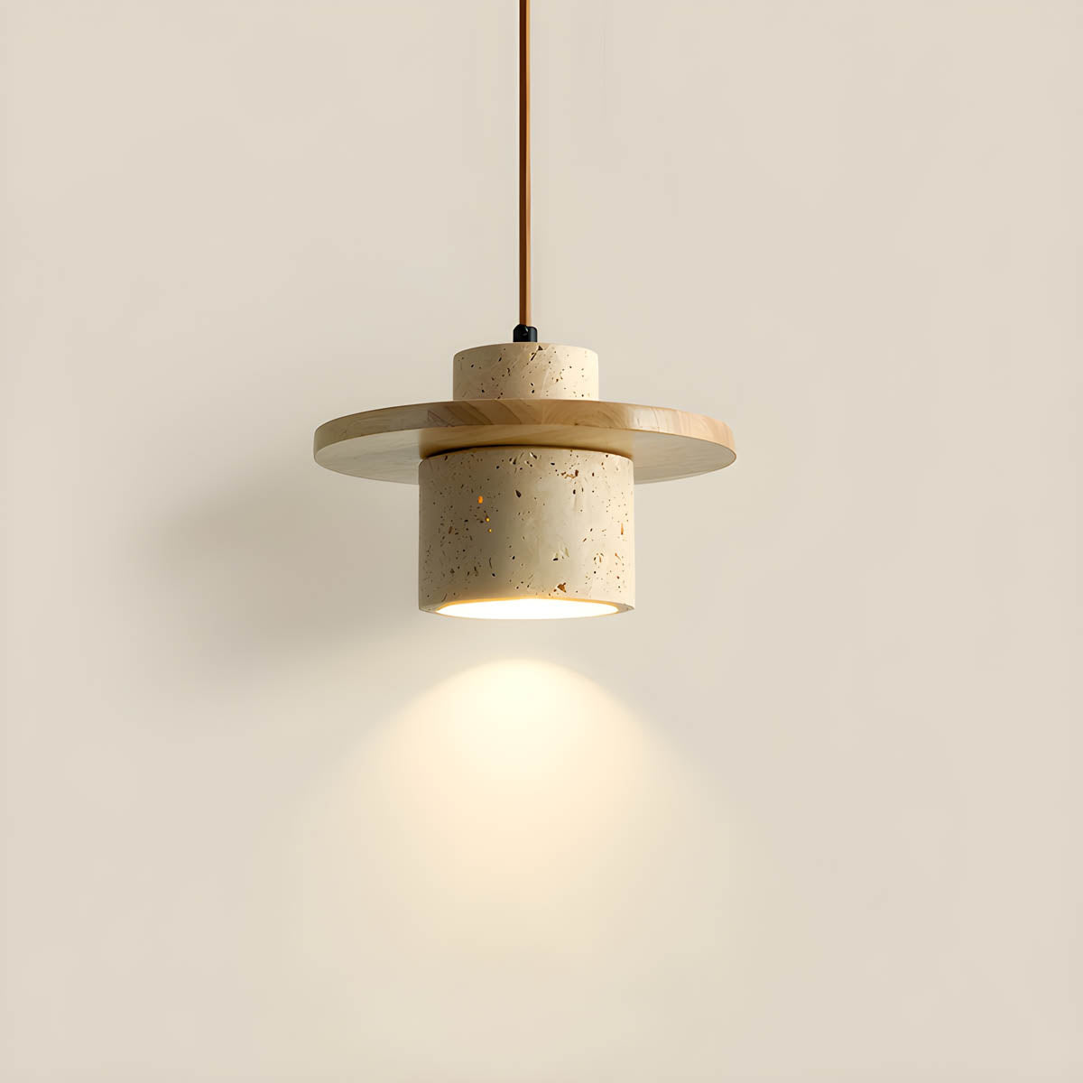 Linden Quarry Travertine Wood Pendant Light — gallery image 12