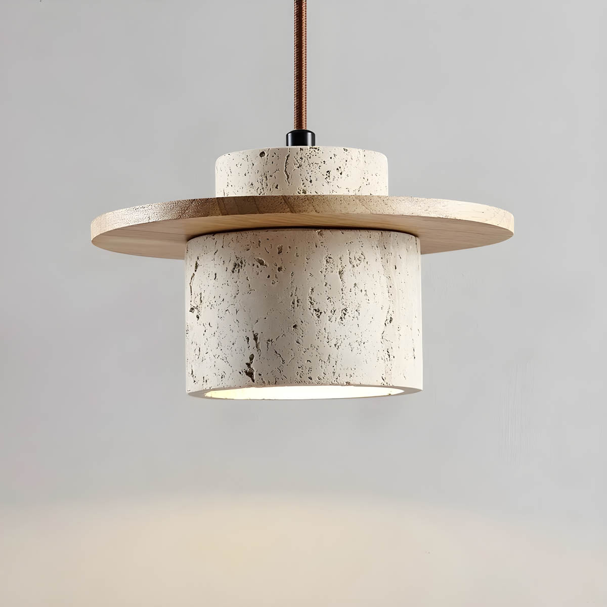 Linden Quarry Travertine Wood Pendant Light — gallery image 2