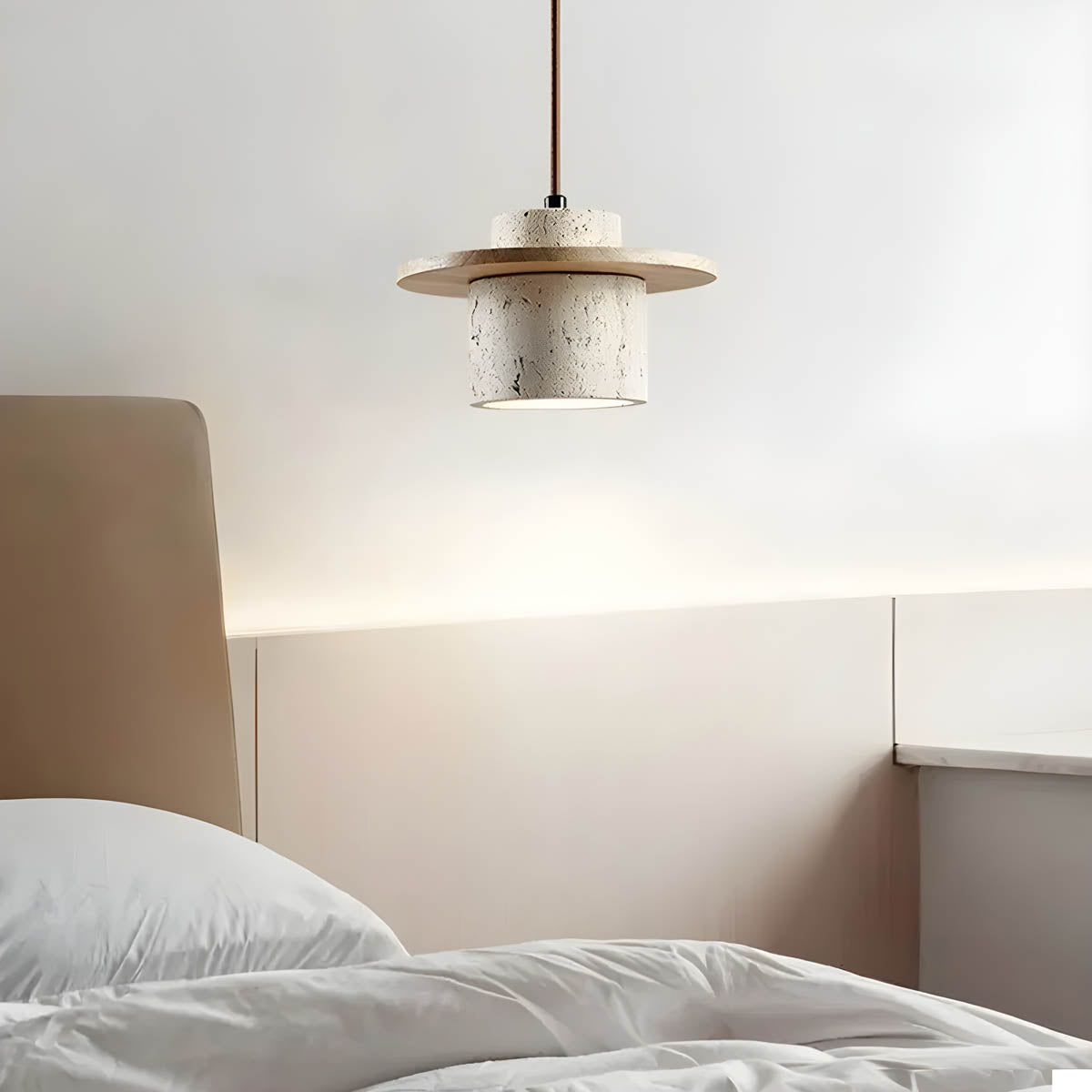 Linden Quarry Travertine Wood Pendant Light — gallery image 11
