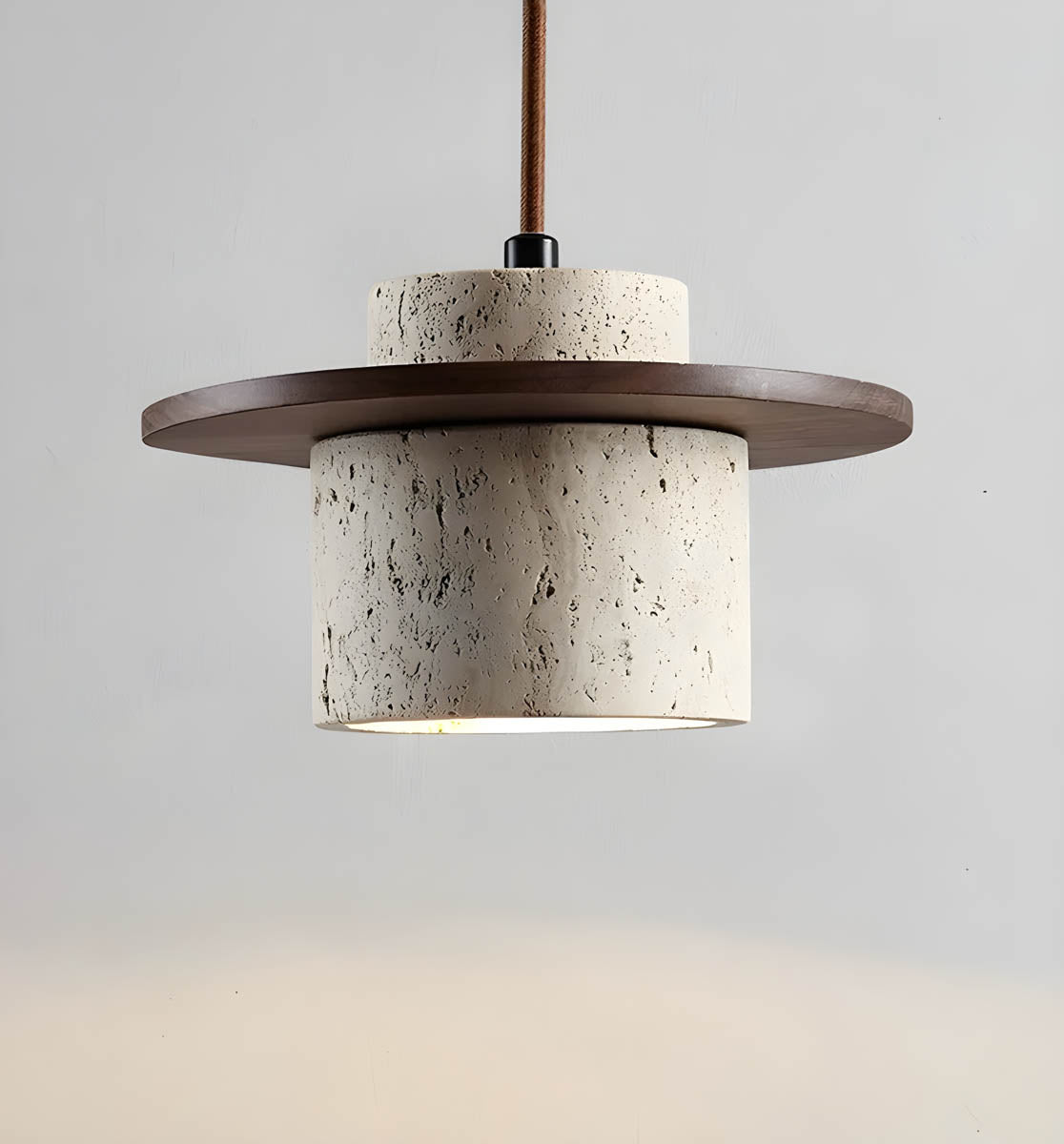 Linden Quarry Travertine Wood Pendant Light — gallery image 4