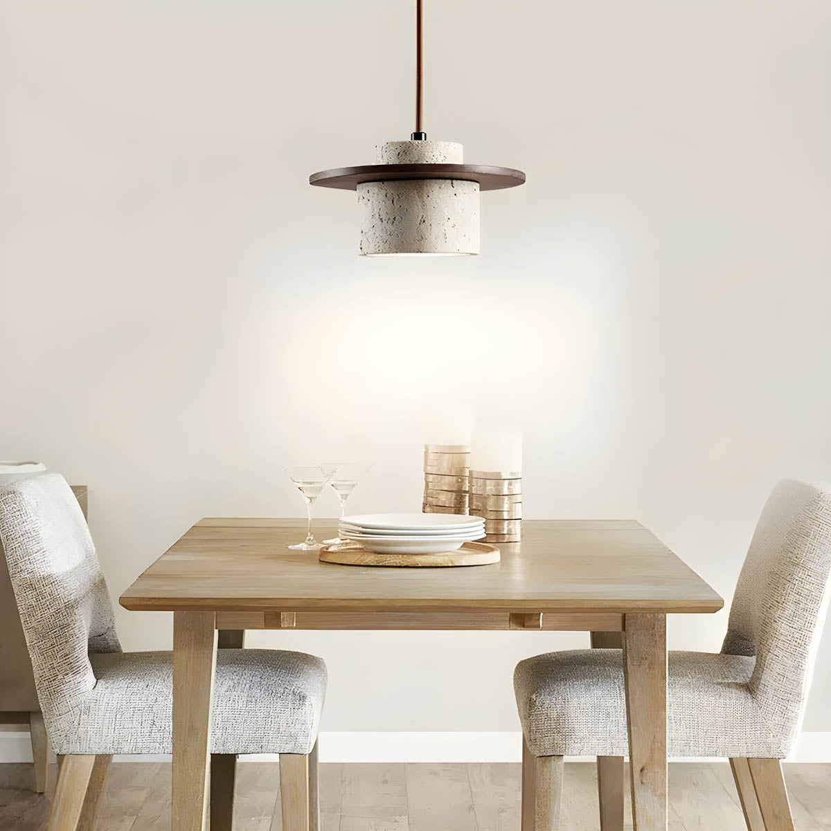 Linden Quarry Travertine Wood Pendant Light — gallery image 5
